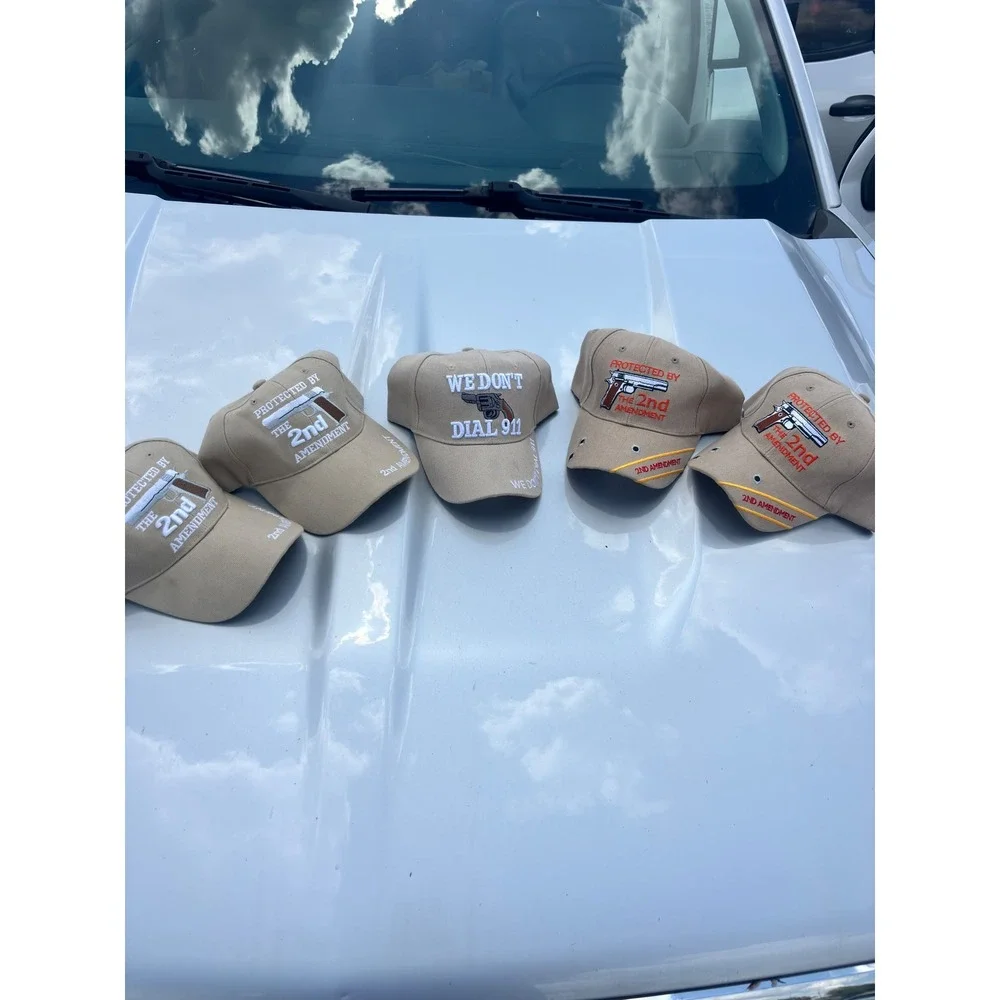 Lot of 5 2nd Amendment Baseball Caps Tan Gun Rights adjustable Hats NEW